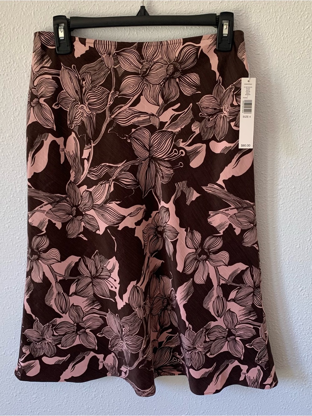 Kate Hill Pink and Brown Floral Silk/Linen A-Line Skirt Size 4